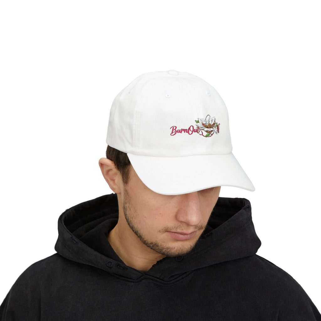 Dad Cap – Embroidered 'Burnout' Floral Logo with 'I'm Fine' Back Text