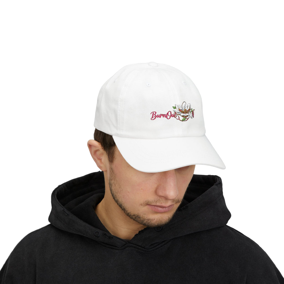Dad Cap – Embroidered 'Burnout' Floral Logo with 'I'm Fine' Back Text