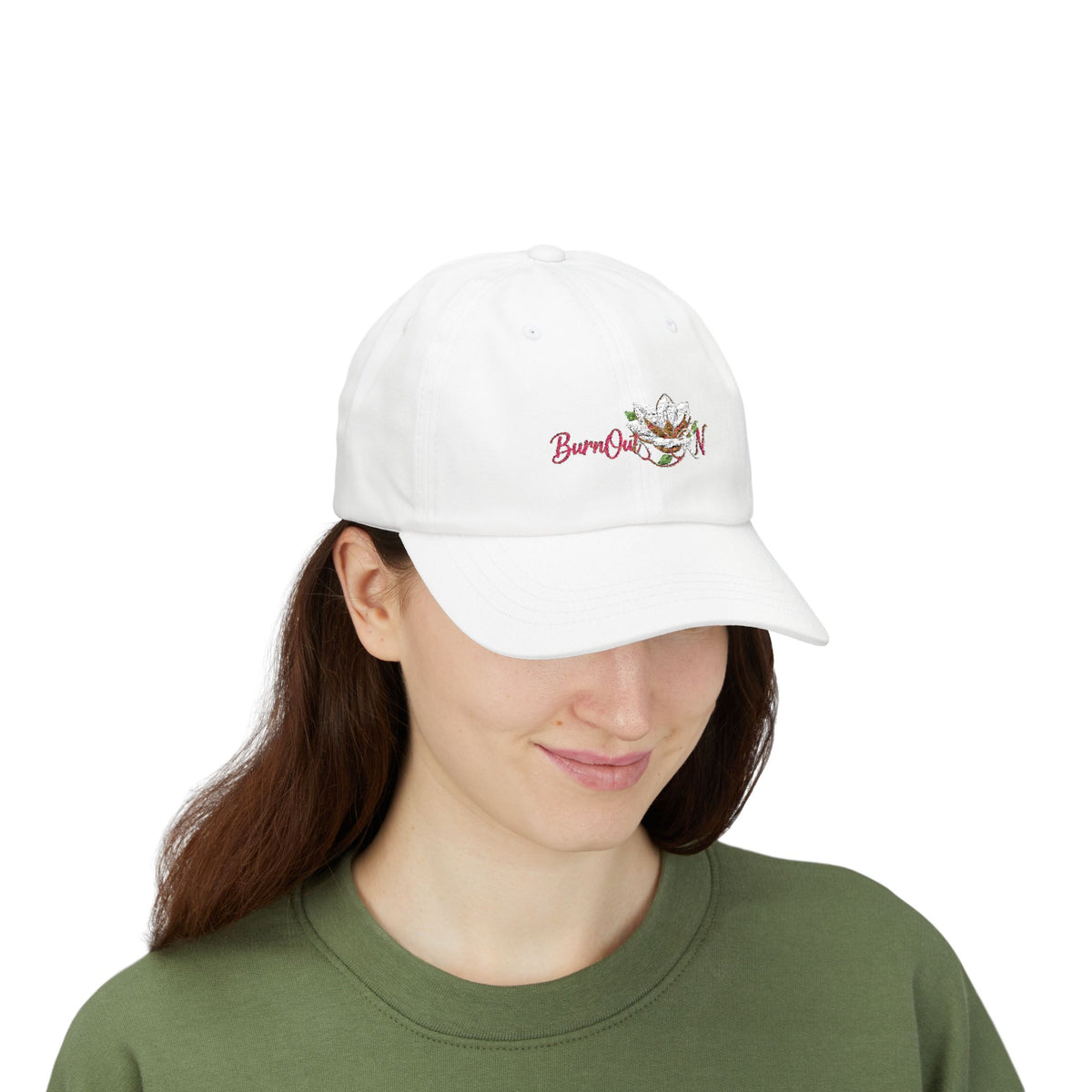 Dad Cap – Embroidered 'Burnout' Floral Logo with 'I'm Fine' Back Text