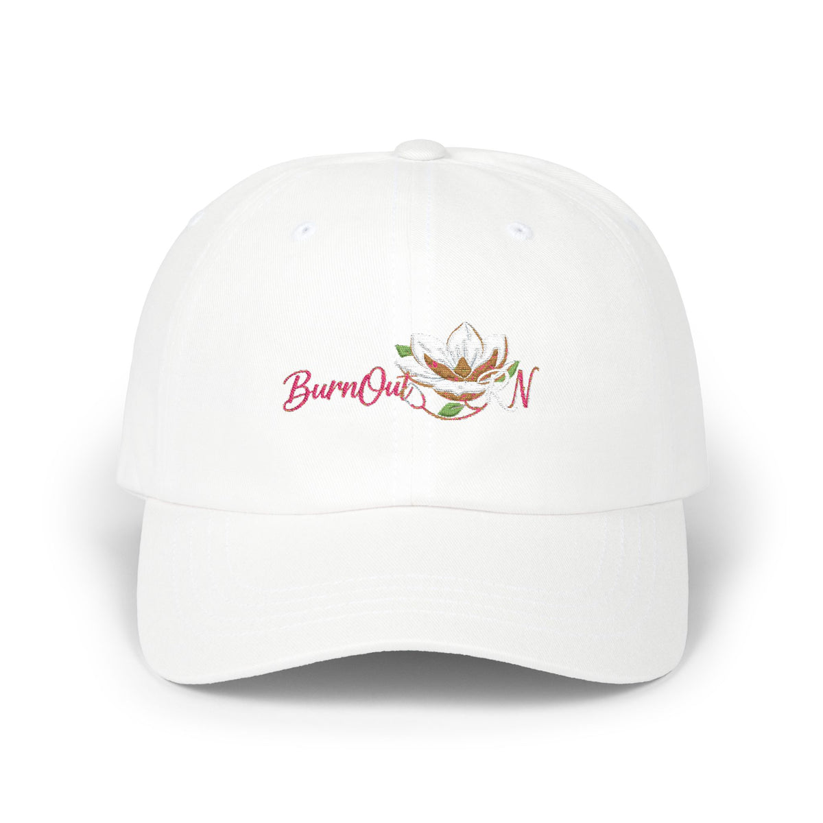 Dad Cap – Embroidered 'Burnout' Floral Logo with 'I'm Fine' Back Text