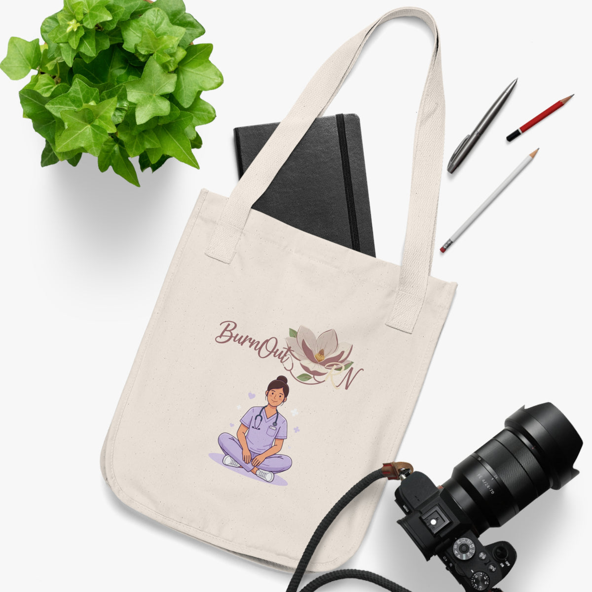 Organic Canvas Tote Bag — 'I'm Fine' Nurse Burnout Awareness Tote